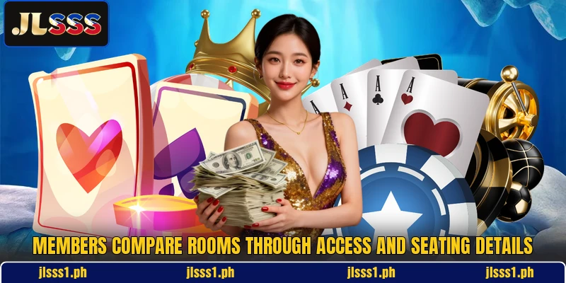 Members compare rooms through access and seating details