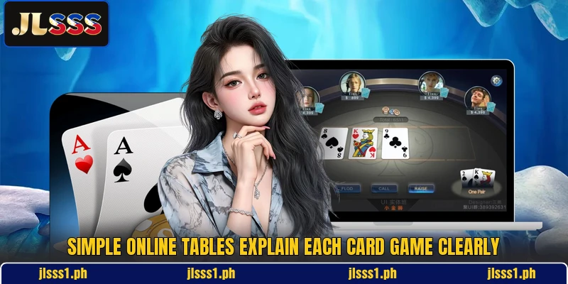 Simple online tables explain each card game clearly